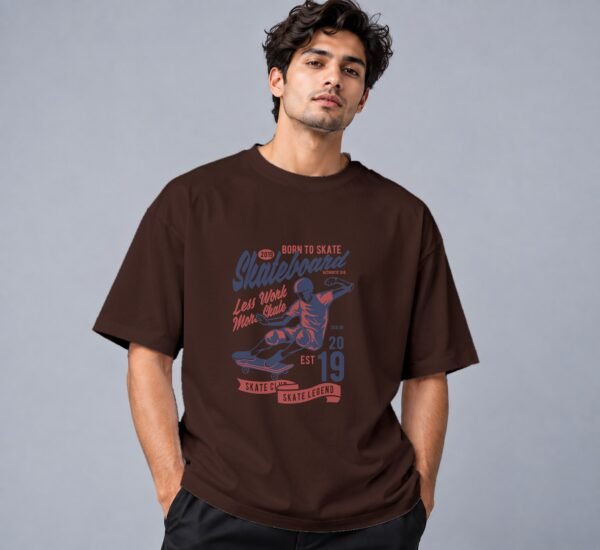 Born To Skate Skateboard Club Retro Round Neck T-Shirt in coffee brown, front view – Kool Kameez