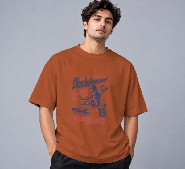 Born To Skate Skateboard Club Retro Round Neck T-Shirt in copper, front view – Kool Kameez