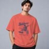 Born To Skate Skateboard Club 240 GSM Oversized Tee in coral, front view – Kool Kameez
