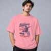 Born To Skate Skateboard Club Retro Round Neck T-Shirt in flamingo, front view – Kool Kameez