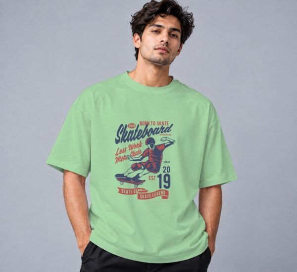 Born To Skate Skateboard Club Retro Round Neck T-Shirt in jade, front view – Kool Kameez