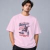 Born To Skate Skateboard Club 240 GSM Oversized Tee in light baby pink, front view – Kool Kameez