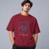 Born To Skate Skateboard Club 240 GSM Oversized Tee in maroon, front view – Kool Kameez