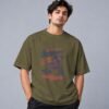 Born To Skate Skateboard Club 240 GSM Oversized Tee in olive green, front view – Kool Kameez