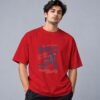 Born To Skate Skateboard Club 240 GSM Oversized Tee in red, front view – Kool Kameez