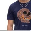 Skull Flame Round Neck T-Shirt - Navy Blue