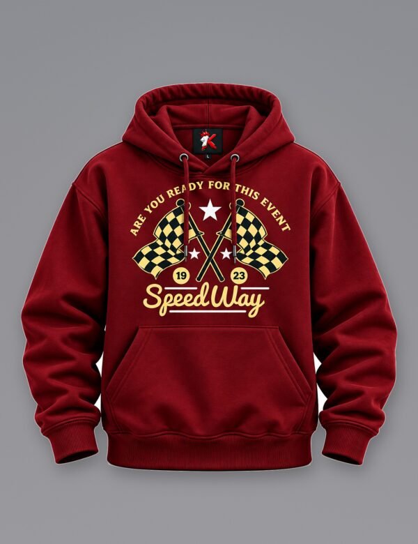 Speedway racing hoodie in Maroon — front view