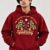 Speedway racing hoodie in Maroon — worn by a model, front view