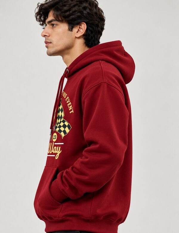 Speedway racing hoodie in Maroon — right side view