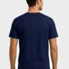 Stepping Stones Quote Round Neck T-Shirt - navy back Navy blue Turn Your Obstacles Into Stepping Stones quote round neck t-shirt, back view