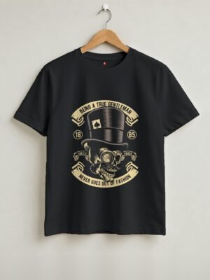 True Gentleman Skull Round Neck T-Shirt - Black - Front View True Gentleman Skull Round Neck T-Shirt - Black - Front View