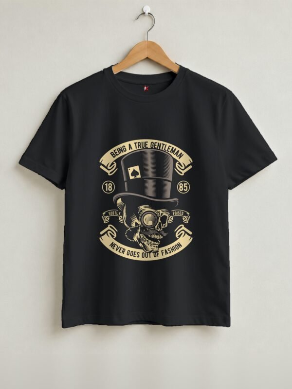 True Gentleman Skull Round Neck T-Shirt - Black - Front View True Gentleman Skull Round Neck T-Shirt - Black - Front View