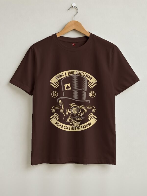 True Gentleman Skull Round Neck T-Shirt - Coffee - Front View