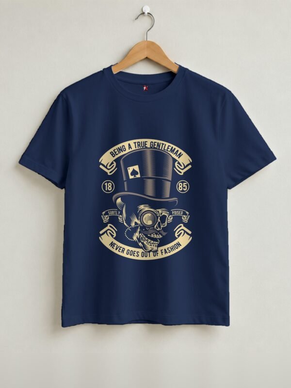 True Gentleman Skull Round Neck T-Shirt - Navy Blue - Front View