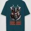 viking strong knight oversized t-shirt petrol blue back