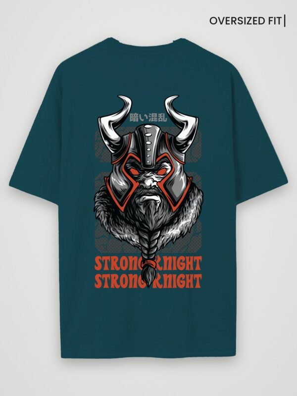 viking strong knight oversized t-shirt petrol blue back