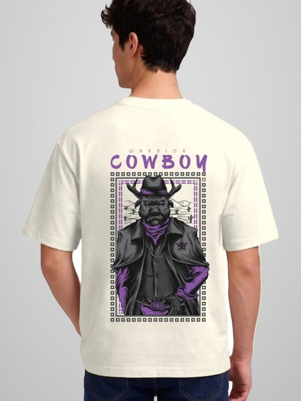 Model in the Warrior Cowboy oversized tee