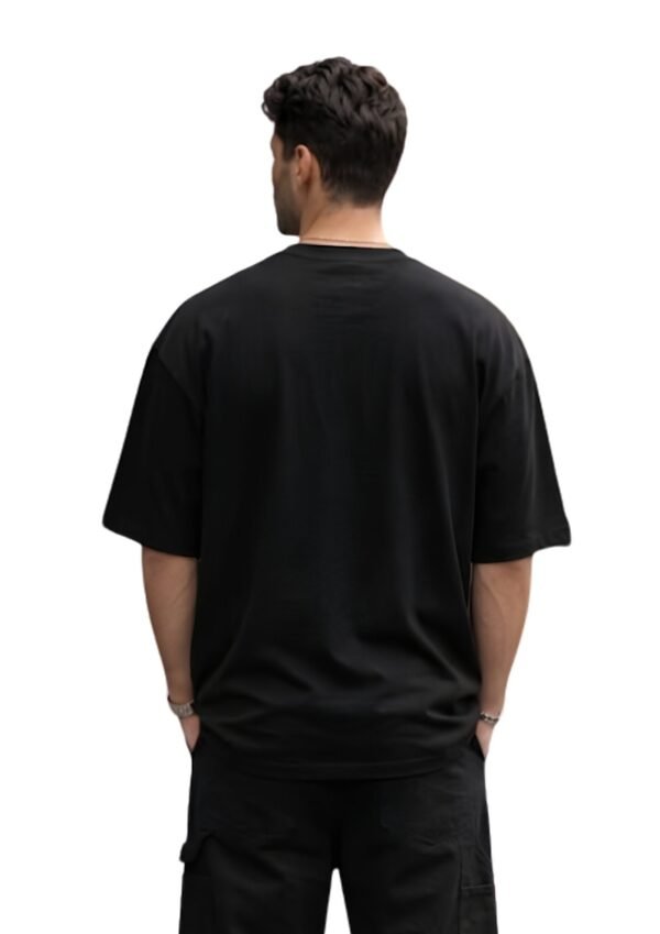 Wild Panther Oversized Tee – Black – back view HD Black Wild Panther 220 GSM oversized t-shirt, back view