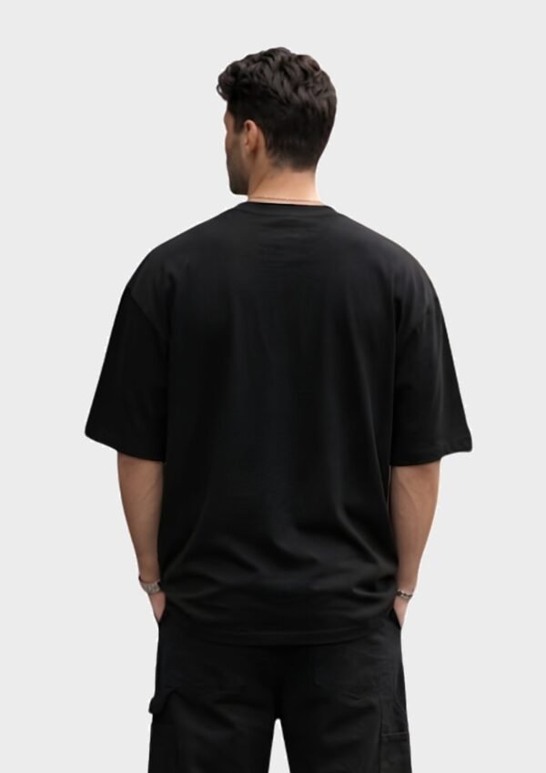 Wild Panther Oversized Tee – Black – back view HD Black Wild Panther 220 GSM oversized t-shirt, back view
