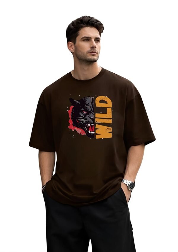 Wild Panther Oversized Tee – Brown – front view HD Brown Wild Panther 220 GSM oversized t-shirt, front view