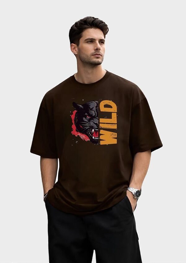 Wild Panther Oversized Tee – Brown – front view HD Brown Wild Panther 220 GSM oversized t-shirt, front view