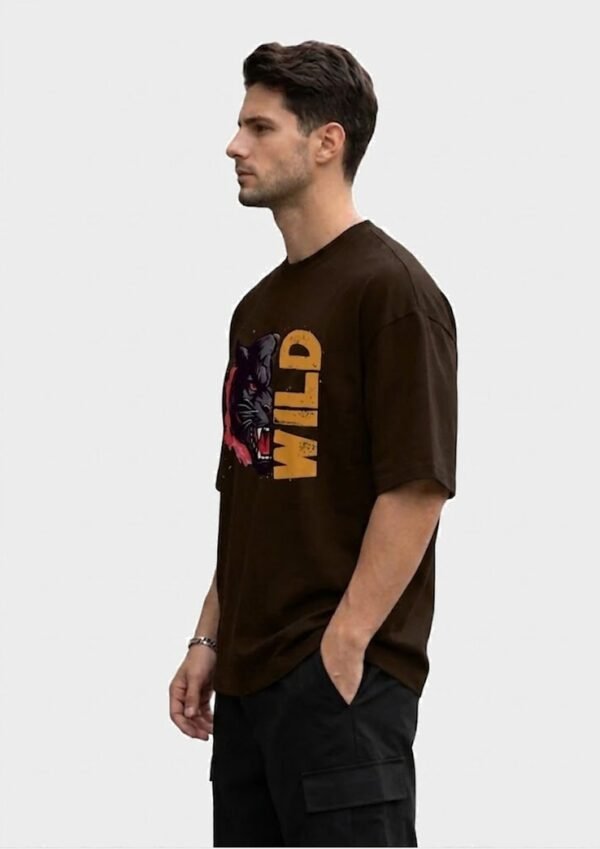Wild Panther Oversized Tee – Brown – side view HD Brown Wild Panther 220 GSM oversized t-shirt, side view