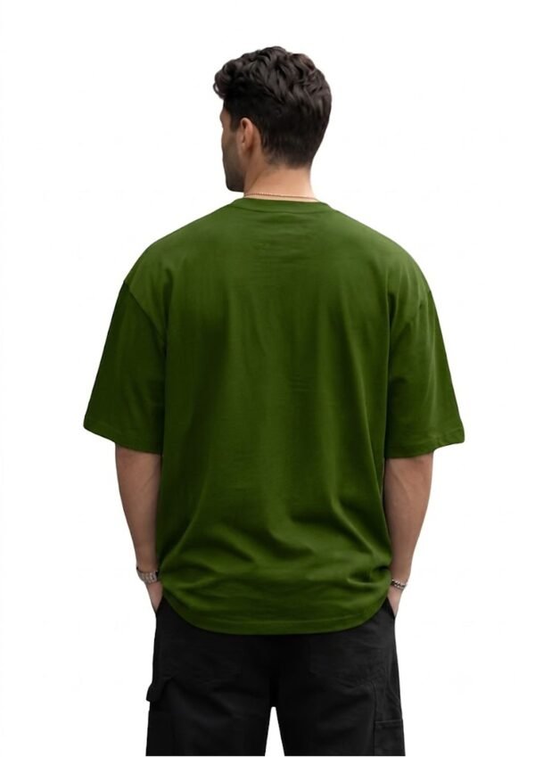 Wild Panther Oversized Tee – Olive Green – back view HD Olive Green Wild Panther 220 GSM oversized t-shirt, back view