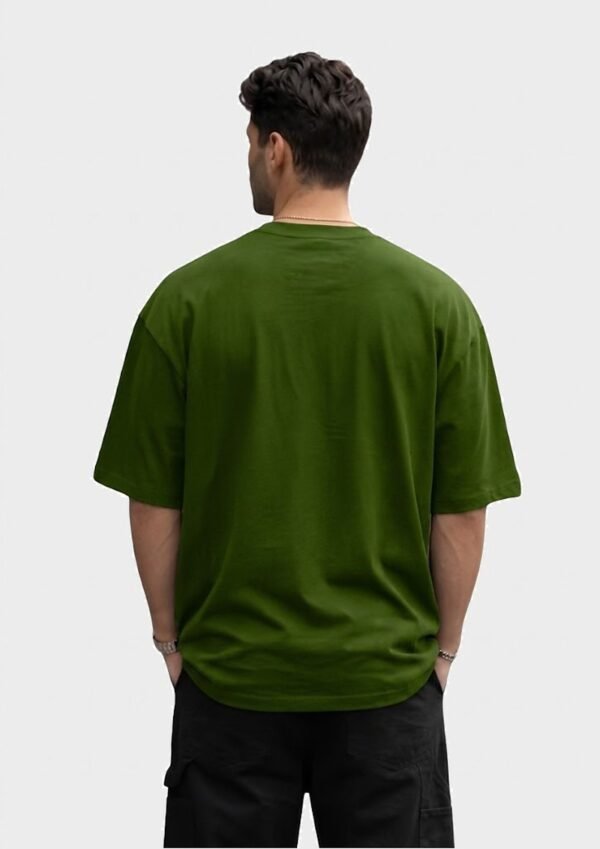 Wild Panther Oversized Tee – Olive Green – back view HD Olive Green Wild Panther 220 GSM oversized t-shirt, back view