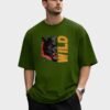 Wild Panther Oversized Tee – Olive Green – front view HD Olive Green Wild Panther 220 GSM oversized t-shirt, front view