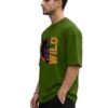 Wild Panther Oversized Tee – Olive Green – side view HD Olive Green Wild Panther 220 GSM oversized t-shirt, side view