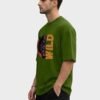 Wild Panther Oversized Tee – Olive Green – side view HD Olive Green Wild Panther 220 GSM oversized t-shirt, side view
