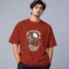 Wild West Cowboy Culture Retro Round Neck T-Shirt in brick red, front view – Kool Kameez