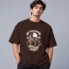 Wild West Cowboy Culture Retro Round Neck T-Shirt in coffee brown, front view – Kool Kameez