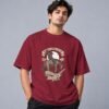 wild-west-cowboy-culture-tshirt-maroon-front Wild West Cowboy Culture 240 GSM Oversized Tee in maroon, front view – Kool Kameez