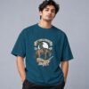 wild-west-cowboy-culture-tshirt-petrol-blue-front Wild West Cowboy Culture 240 GSM Oversized Tee in petrol blue, front view – Kool Kameez