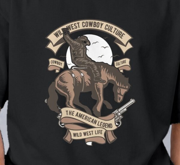 wild-west-cowboy-culture-tshirt-print-detail Wild West Cowboy Culture 240 GSM Oversized Tee, print close-up – Kool Kameez