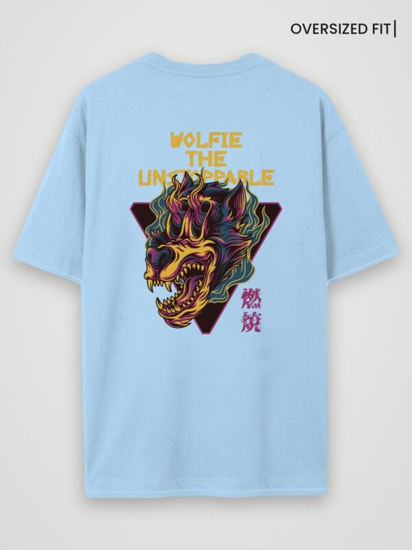 wolfie the unstoppable oversized t-shirt baby blue back wolfie the unstoppable oversized t-shirt baby blue back