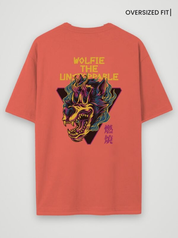 wolfie the unstoppable oversized t-shirt coral back wolfie the unstoppable oversized t-shirt coral back