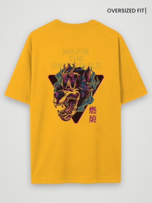 wolfie the unstoppable oversized t-shirt golden yellow back wolfie the unstoppable oversized t-shirt golden yellow back