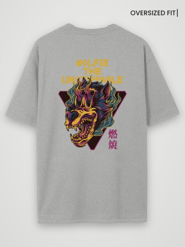 wolfie the unstoppable oversized t-shirt grey melange back wolfie the unstoppable oversized t-shirt grey melange back
