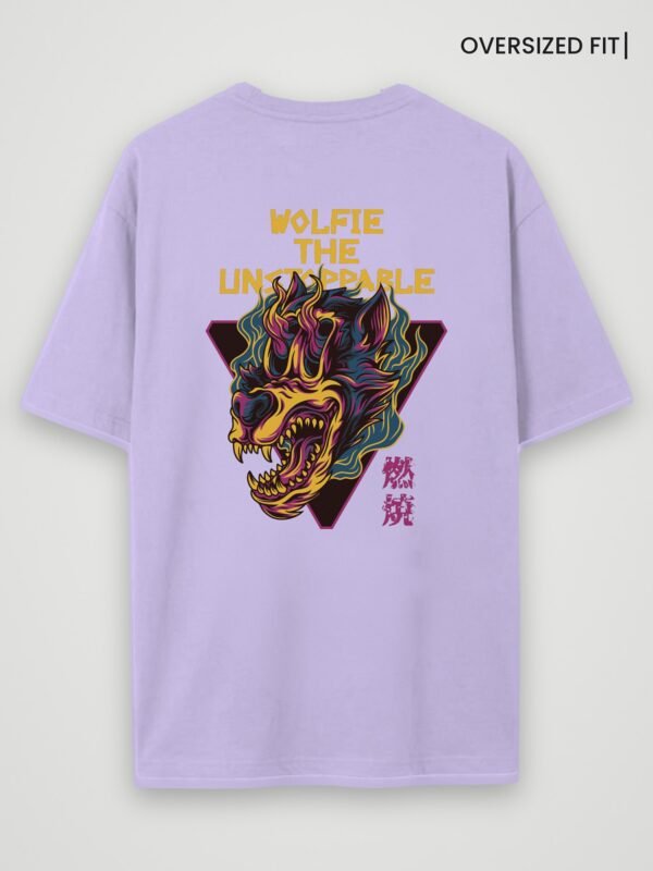 wolfie the unstoppable oversized t-shirt lavender back wolfie the unstoppable oversized t-shirt lavender back