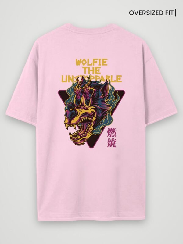 wolfie the unstoppable oversized t-shirt light baby pink back wolfie the unstoppable oversized t-shirt light baby pink back