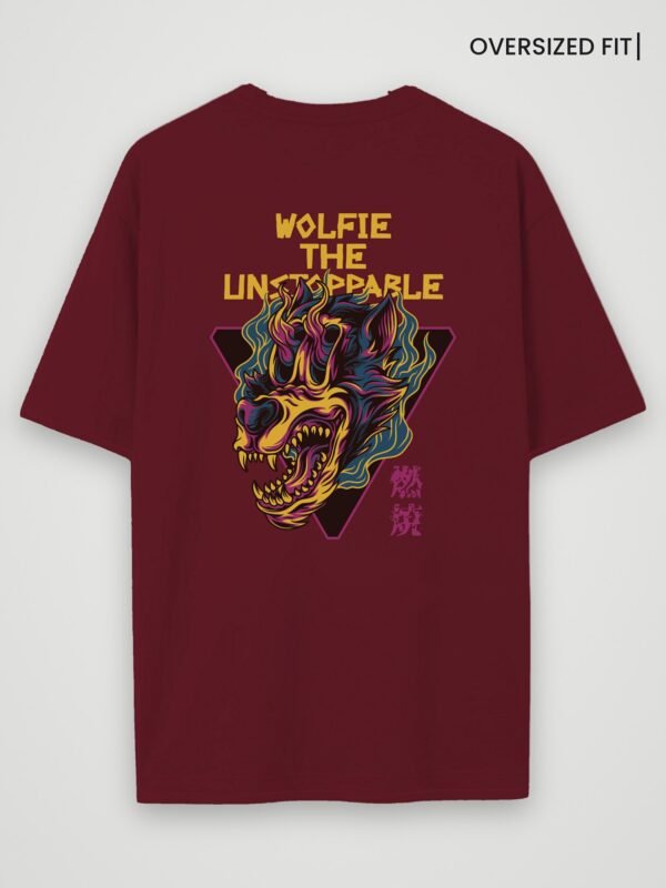 wolfie the unstoppable oversized t-shirt maroon back wolfie the unstoppable oversized t-shirt maroon back