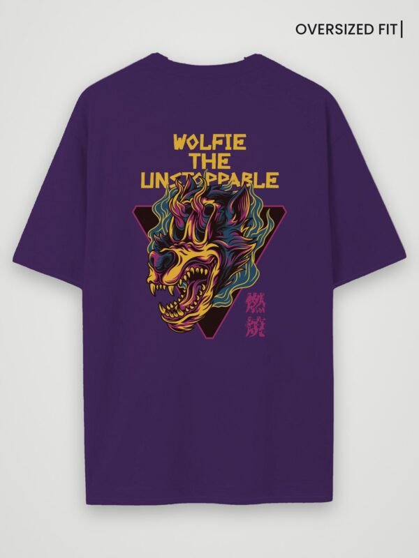 wolfie the unstoppable oversized t-shirt purple back wolfie the unstoppable oversized t-shirt purple back