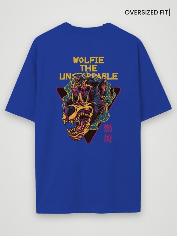 wolfie the unstoppable oversized t-shirt royal blue back wolfie the unstoppable oversized t-shirt royal blue back