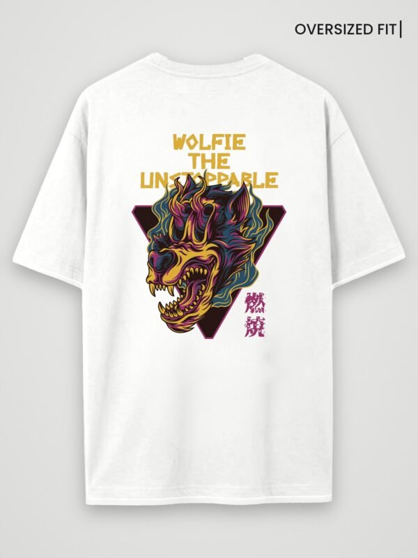 wolfie the unstoppable oversized t-shirt white back wolfie the unstoppable oversized t-shirt white back