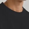 Black heavyweight oversized sweatshirt 400 GSM, collar close-up Black heavyweight oversized sweatshirt 400 GSM, collar close-up