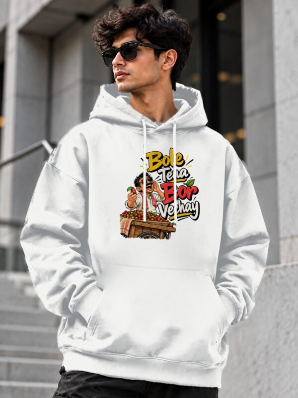 Bole Tena Bor Vechay oversized hoodie, 400 GSM, White – front view Bole Tena Bor Vechay oversized hoodie, 400 GSM, White – front view