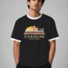 Coastline ringer tee in black with white trim, front
