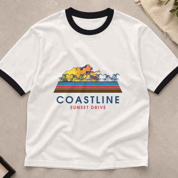 Coastline ringer tee flat lay Coastline ringer tee flat lay